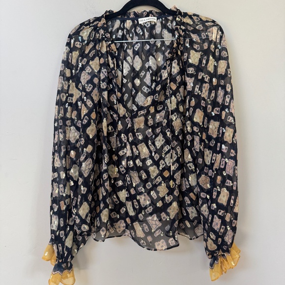 Ulla Johnson Nailah Peasant Blouse Midnight Sheer Silk Ruffle Balloon Sleeve  4 - Picture 8 of 13